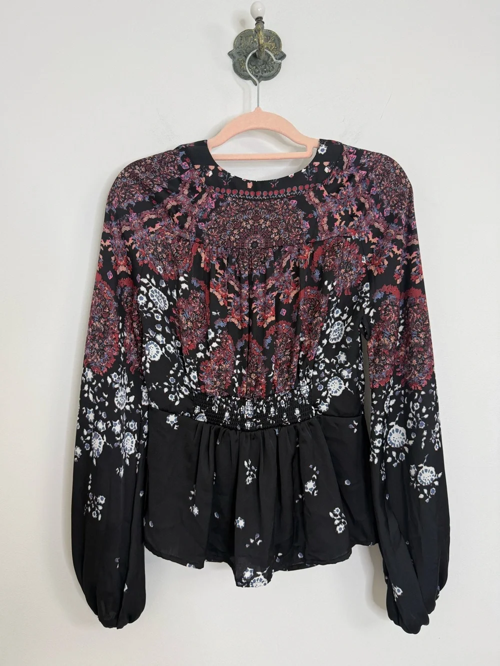 Free People Run Free Blouse Night Combo Bohemian Floral Paisley Women's Medium